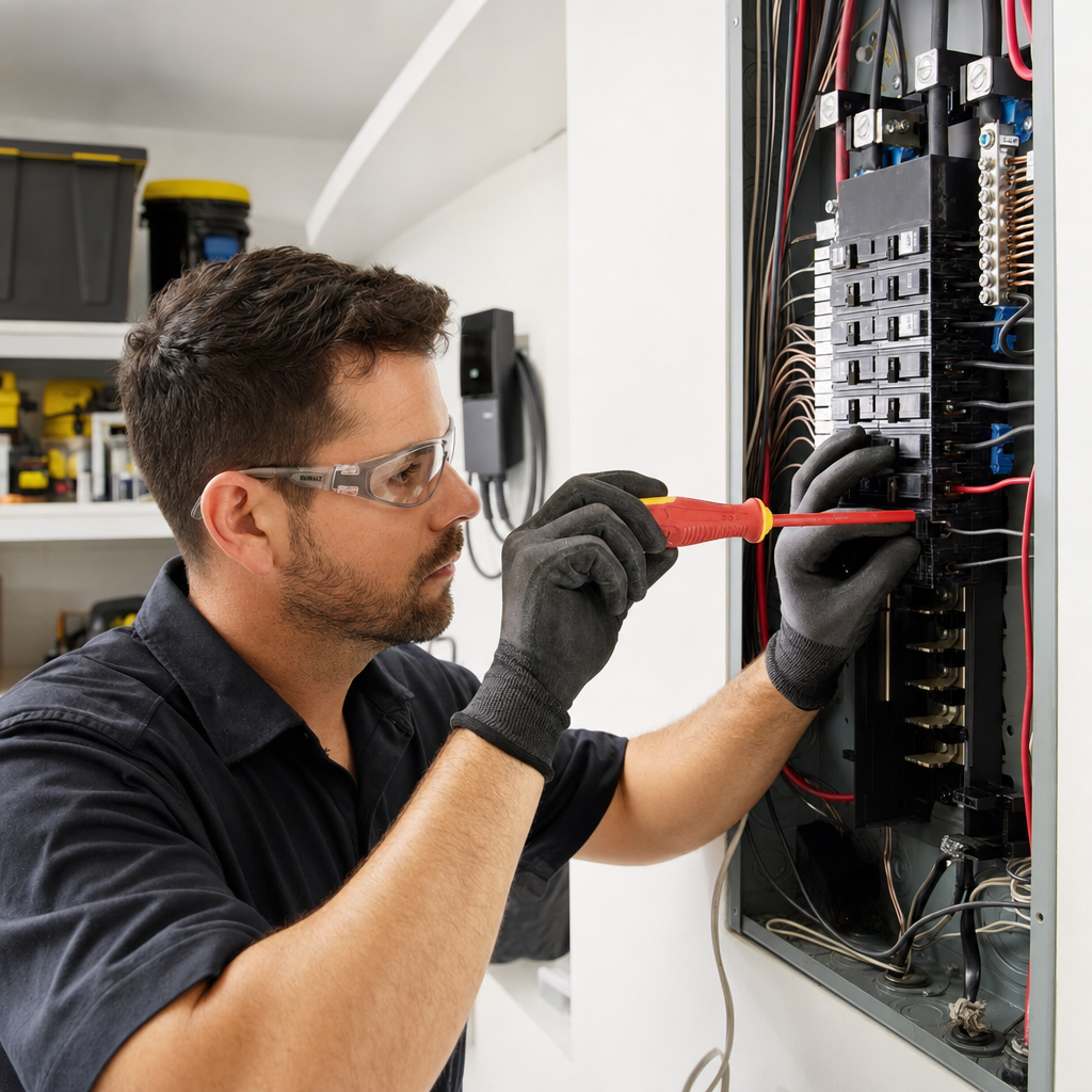 Electrician working on a residential electrical panel