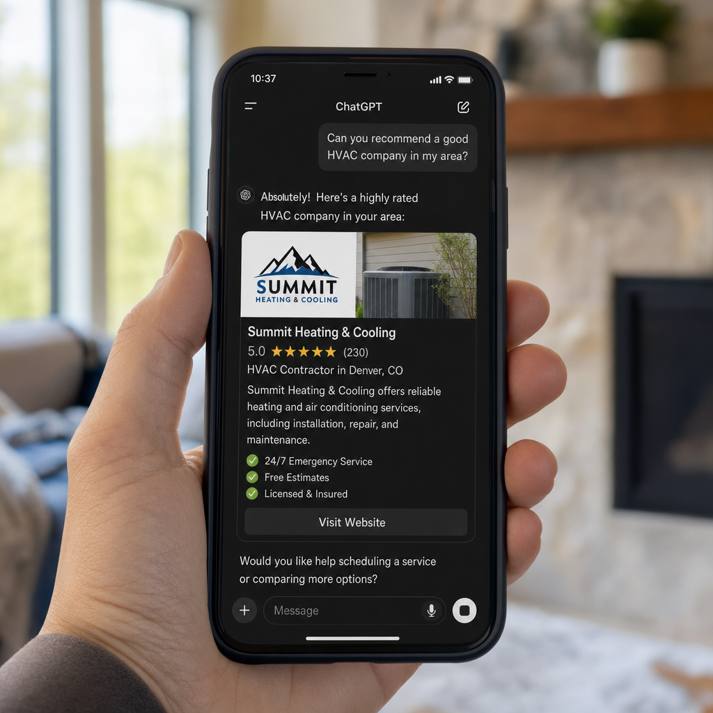 AI search result on a phone recommending a local contractor