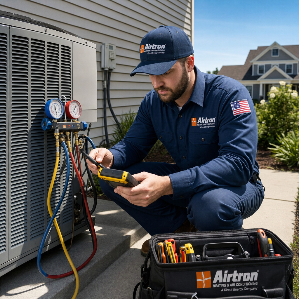 HVAC technician servicing an air conditioning unit