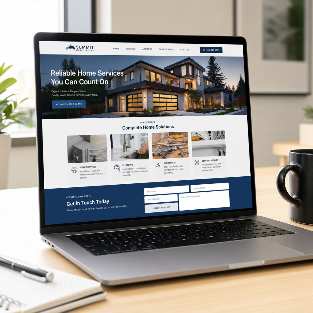 AI-ready contractor website on a laptop